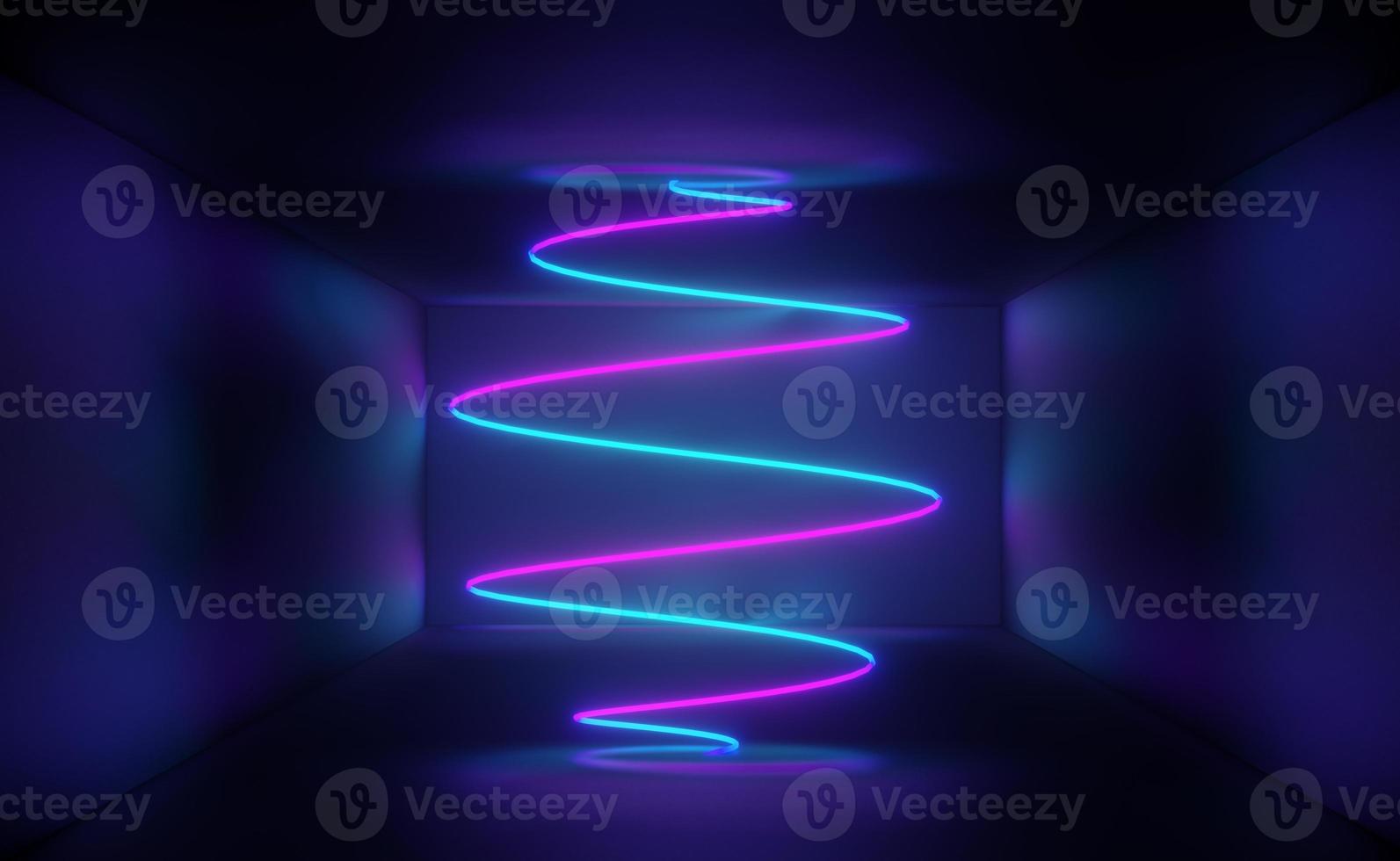 3d render of RGB neon light on darkness background. Abstract Laser lines show at night. Ultraviolet spectrum beam scene photo
