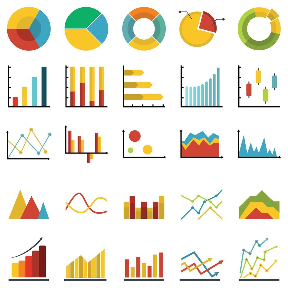 Chart diagram icon set isolated, flat style vector