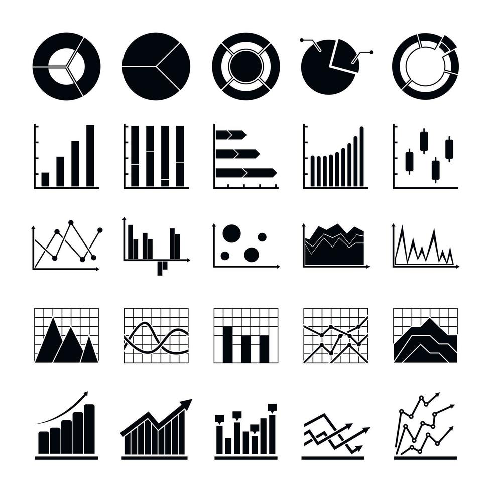 conjunto de iconos de diagrama de gráfico, estilo simple vector