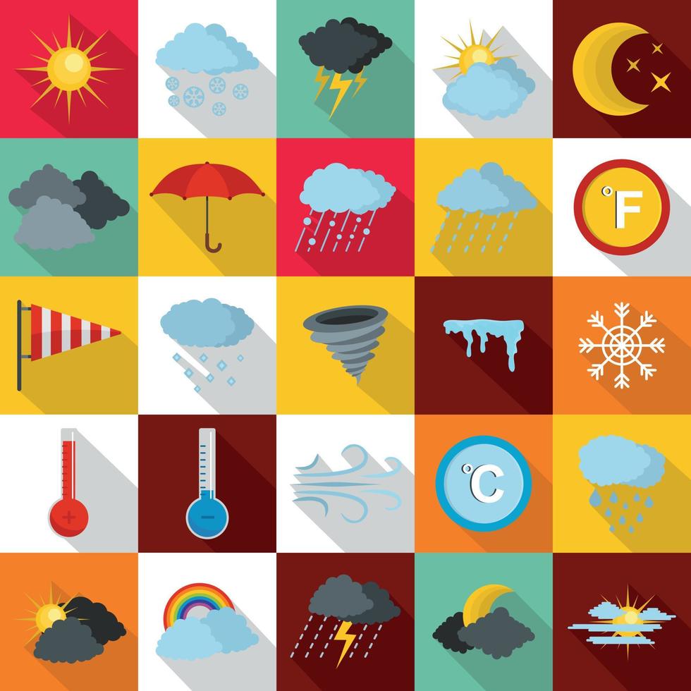 Weather icons set, flat style vector