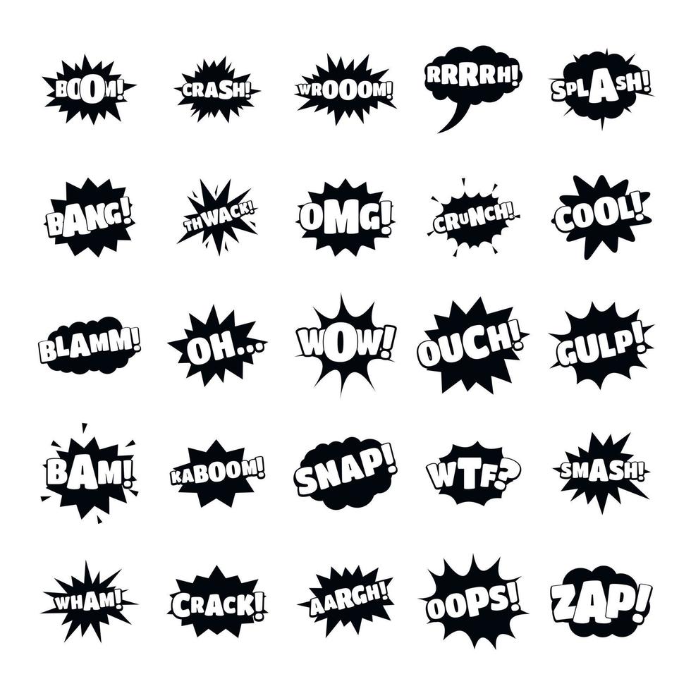 Comic bubble sound icons set, simple style vector
