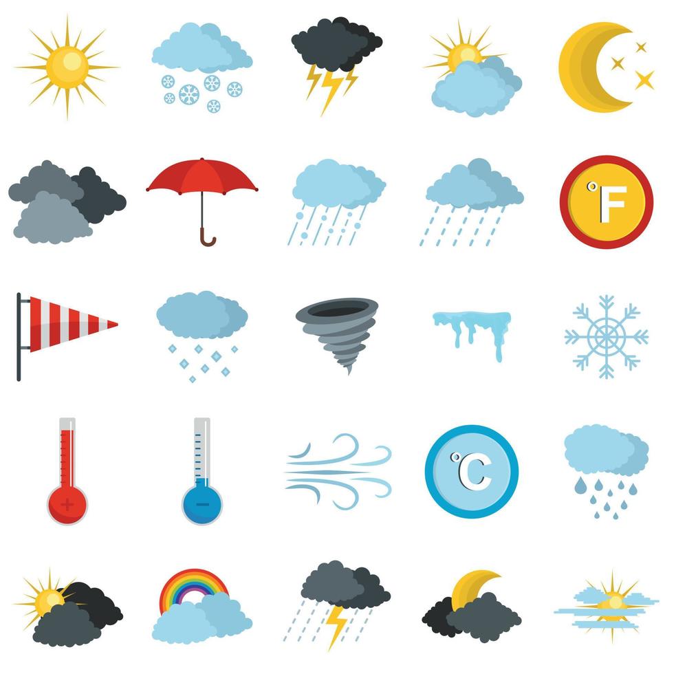 conjunto de iconos de clima, estilo plano vector