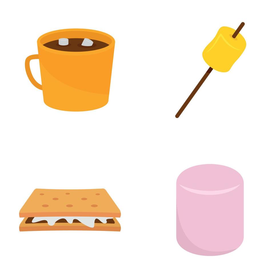 Marshmallow smores candy icons set flat style vector