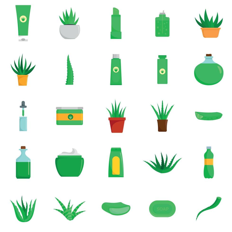conjunto de iconos de logotipo de planta de aloe vera, estilo plano vector