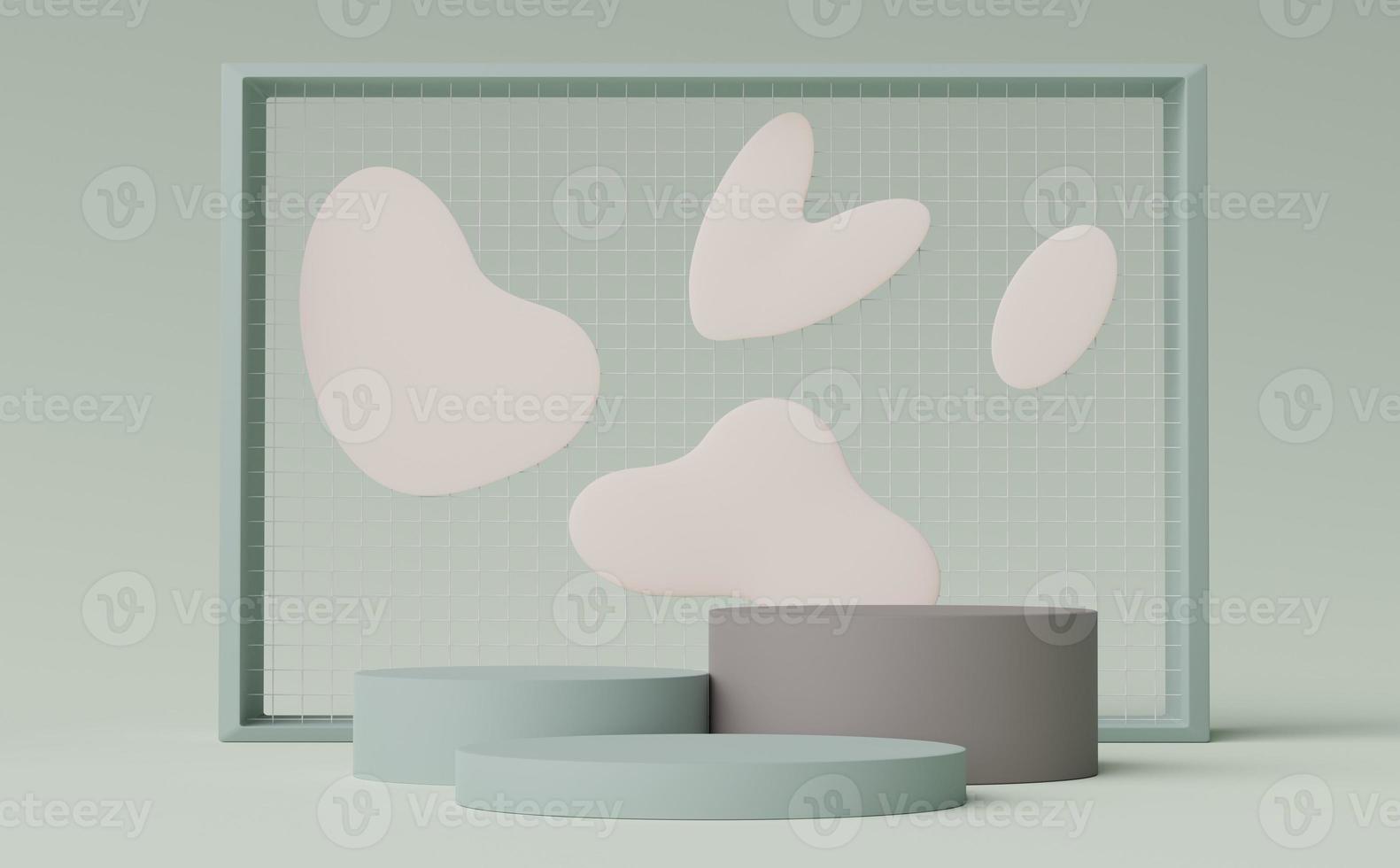 3d render of Abstract minimal  display podium for showing products, cosmetic presentation and mock up. Showcase scene with pastel earth tone background. Illuminated simple geometric shapes. photo