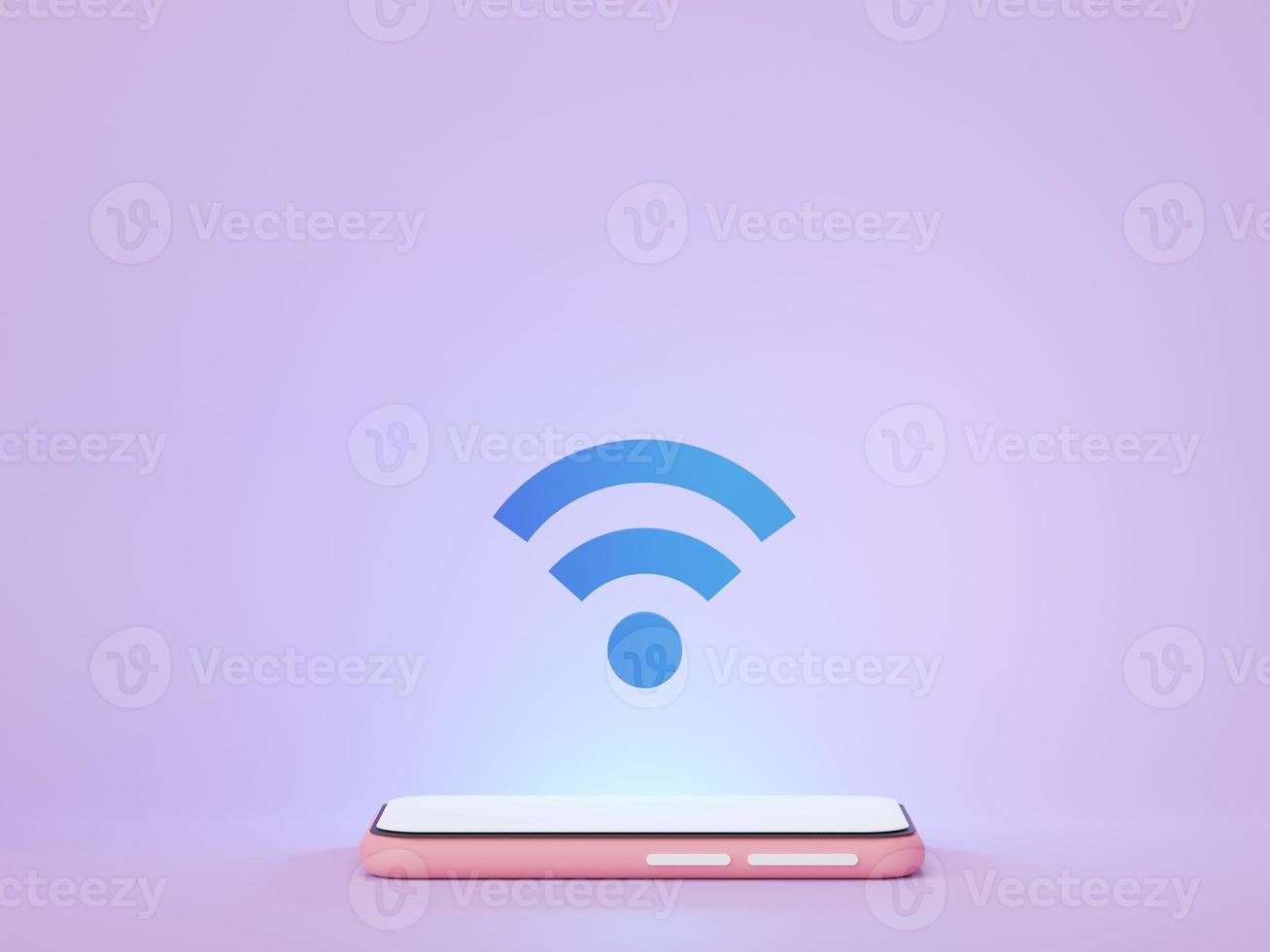 3d render Wireless network connection to device. User interface for web banner and mock up. Symbol of wifi. Online network with high speed internet. photo