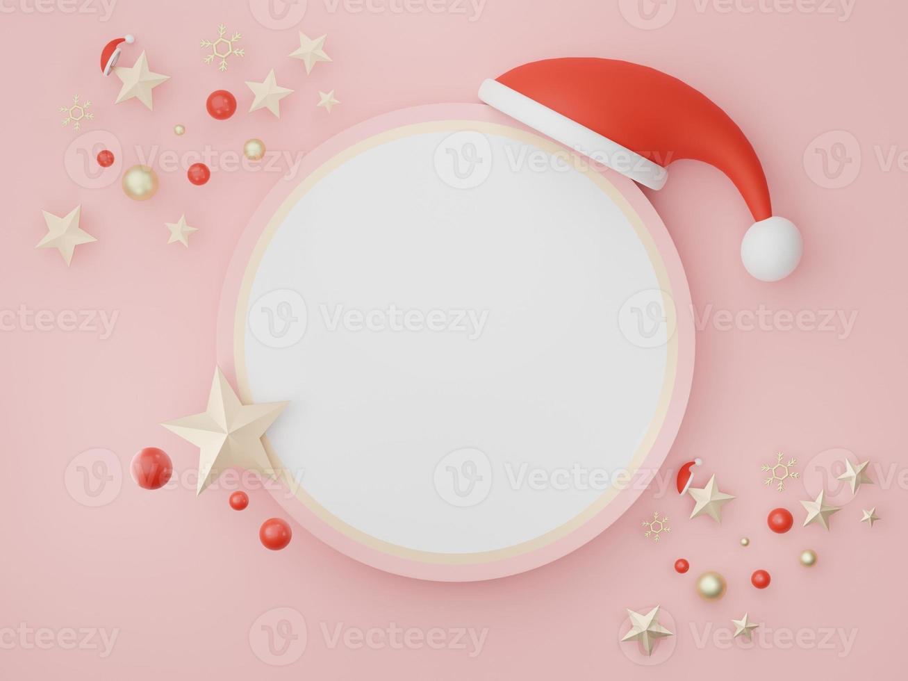 3d Display Podium for product and cosmetic presentation with Merry Christmas and Happy new year concept. Modern geometric. Platform for mock up and showing brand. Minimal clean design. photo