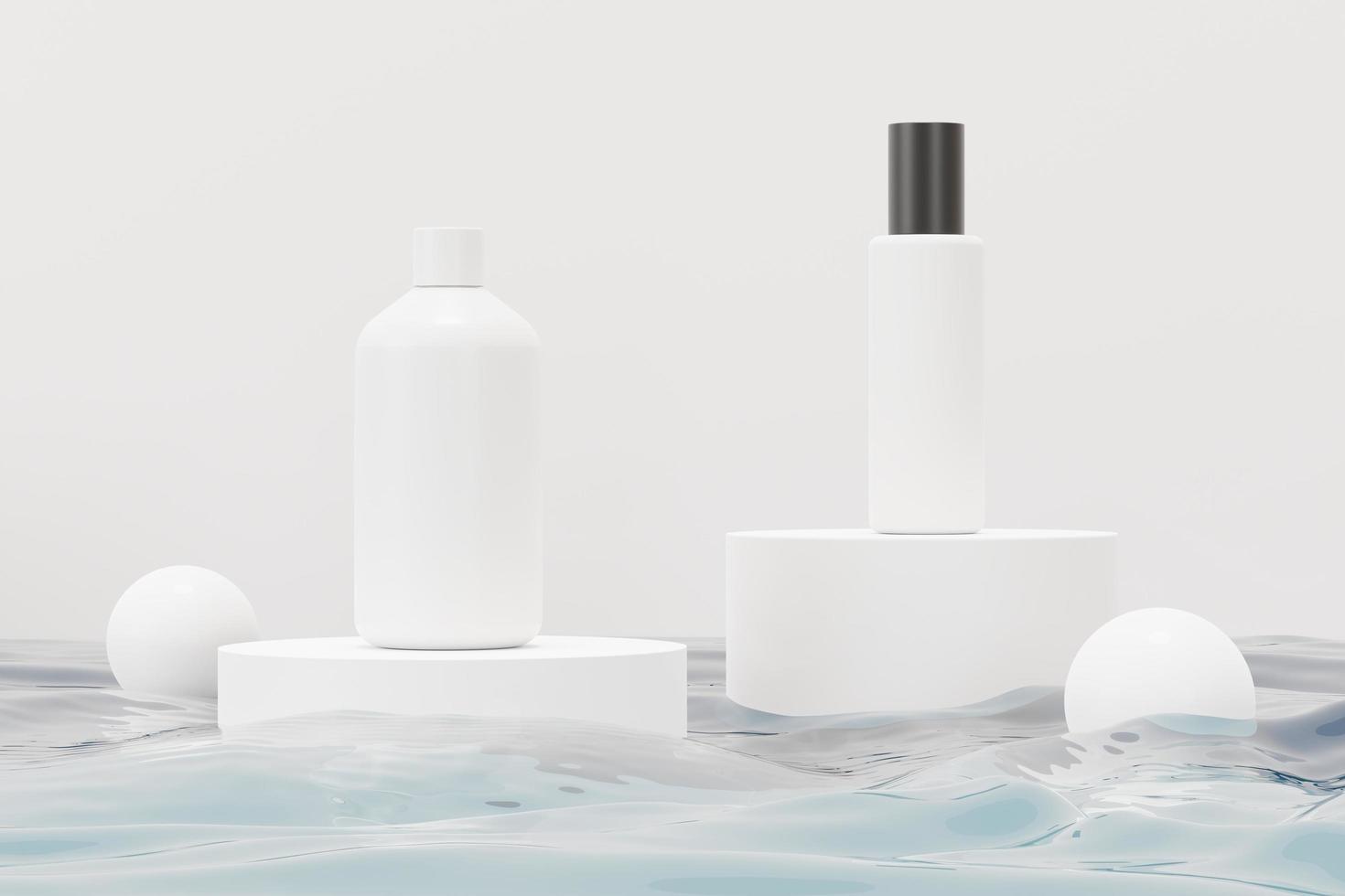 3d render of blank cosmetics skincare product or packaging for mock up. Beauty soap and spa concept. Lotion oil moisture for skin health. Premium and luxury design for branding. photo