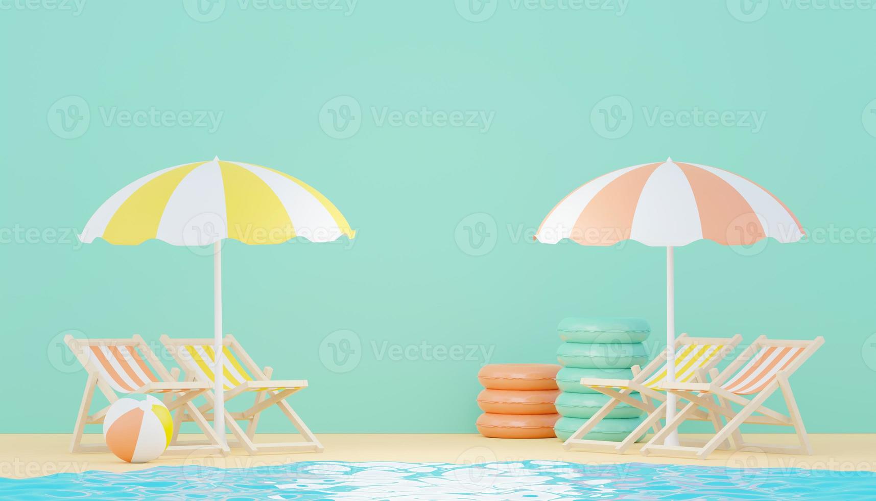 3d render minimal podium background for show and sales products. Hello Summer season scene design concept. Abstract Vacant pedestal for presentation and advertising. Beach Vacations in Summer. photo