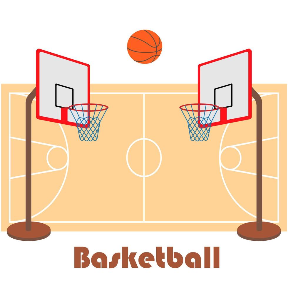 Basketball, field, ball, ring. Vector image for the design of flyers, backgrounds, covers, stickers, posters, banners, websites and pages.
