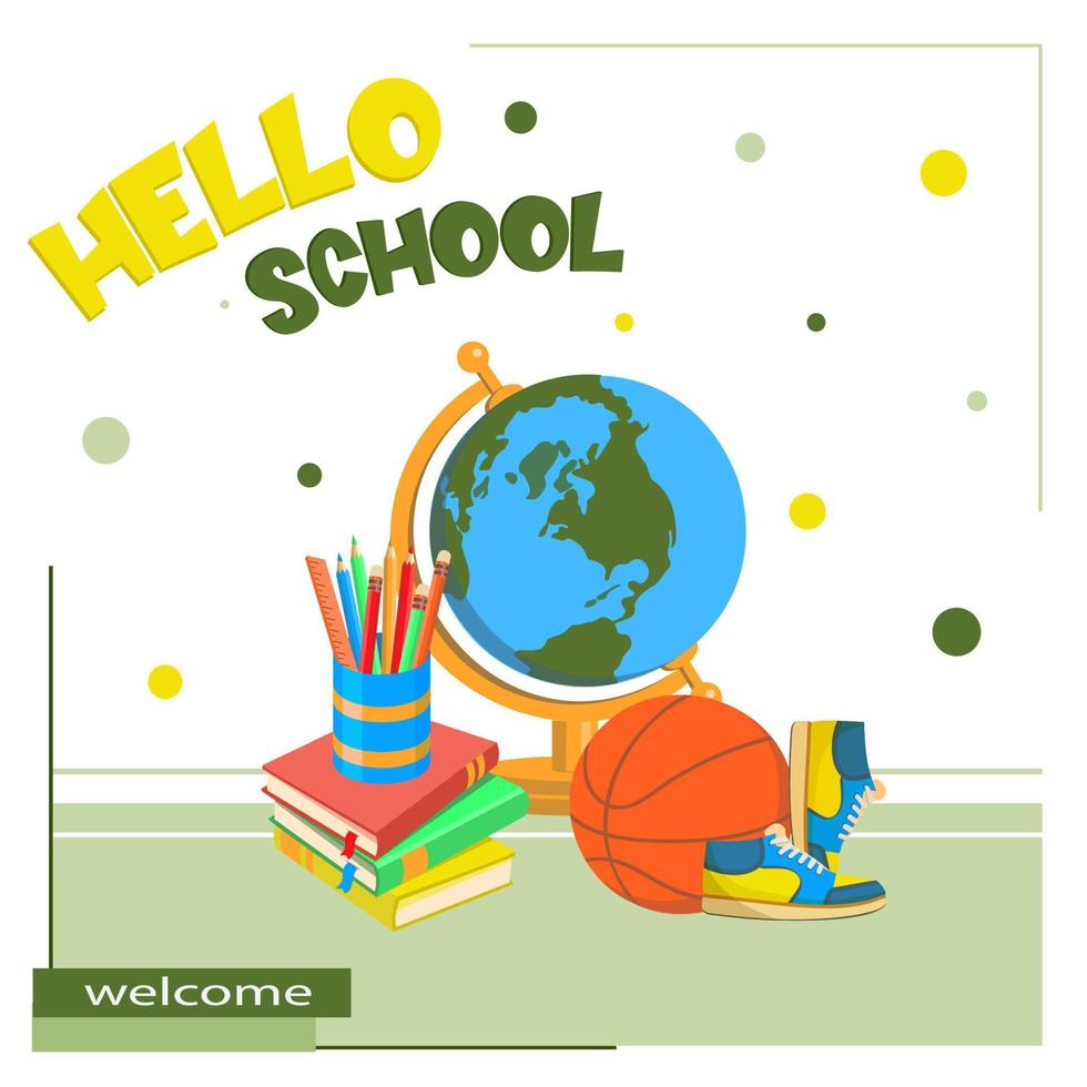 Hello School poster in pastel colors. Used as a cover, flyer, banner, poster, brochure. vector