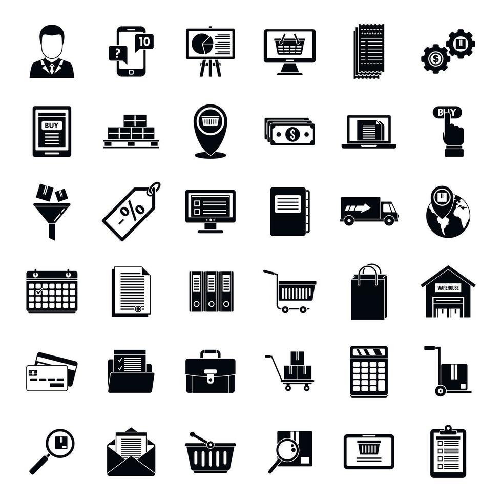 Purchasing Manager finance icons set, simple style vector