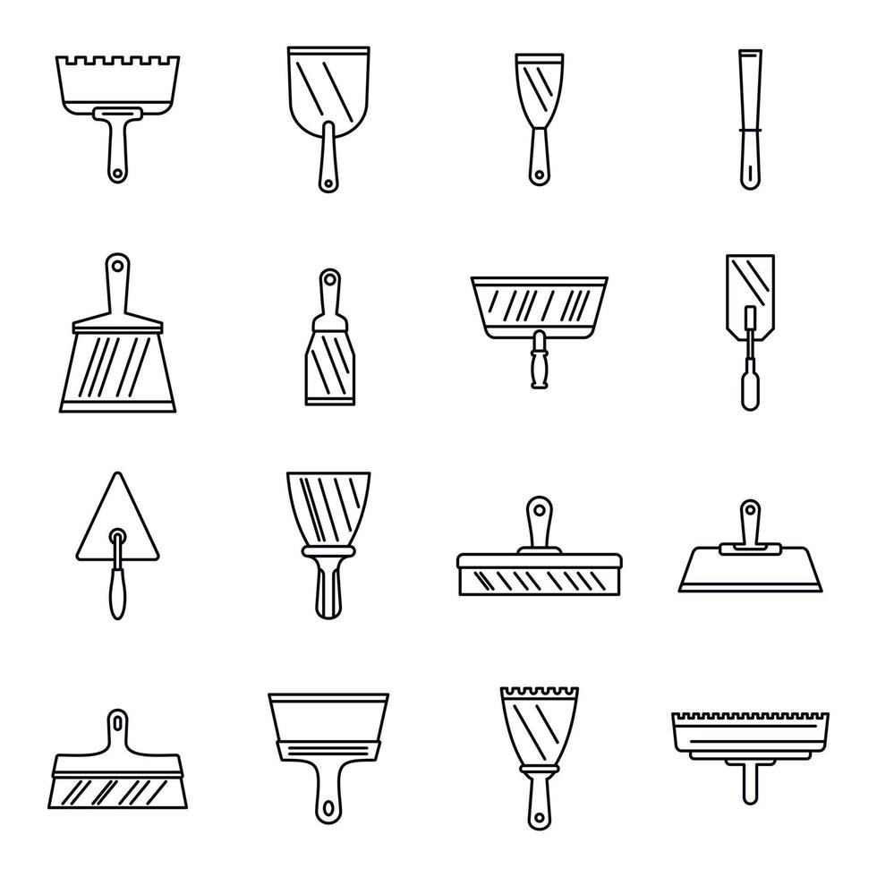 Construction putty knife icons set, outline style vector