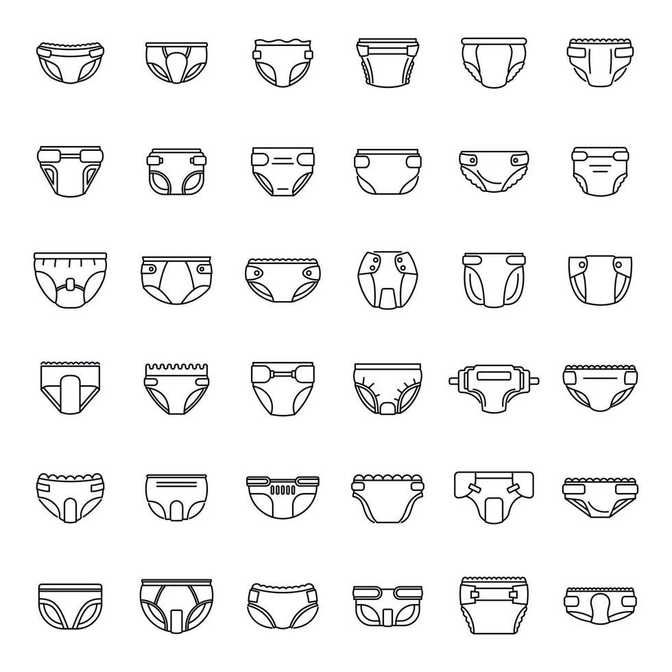 Soft diaper icons set, outline style vector