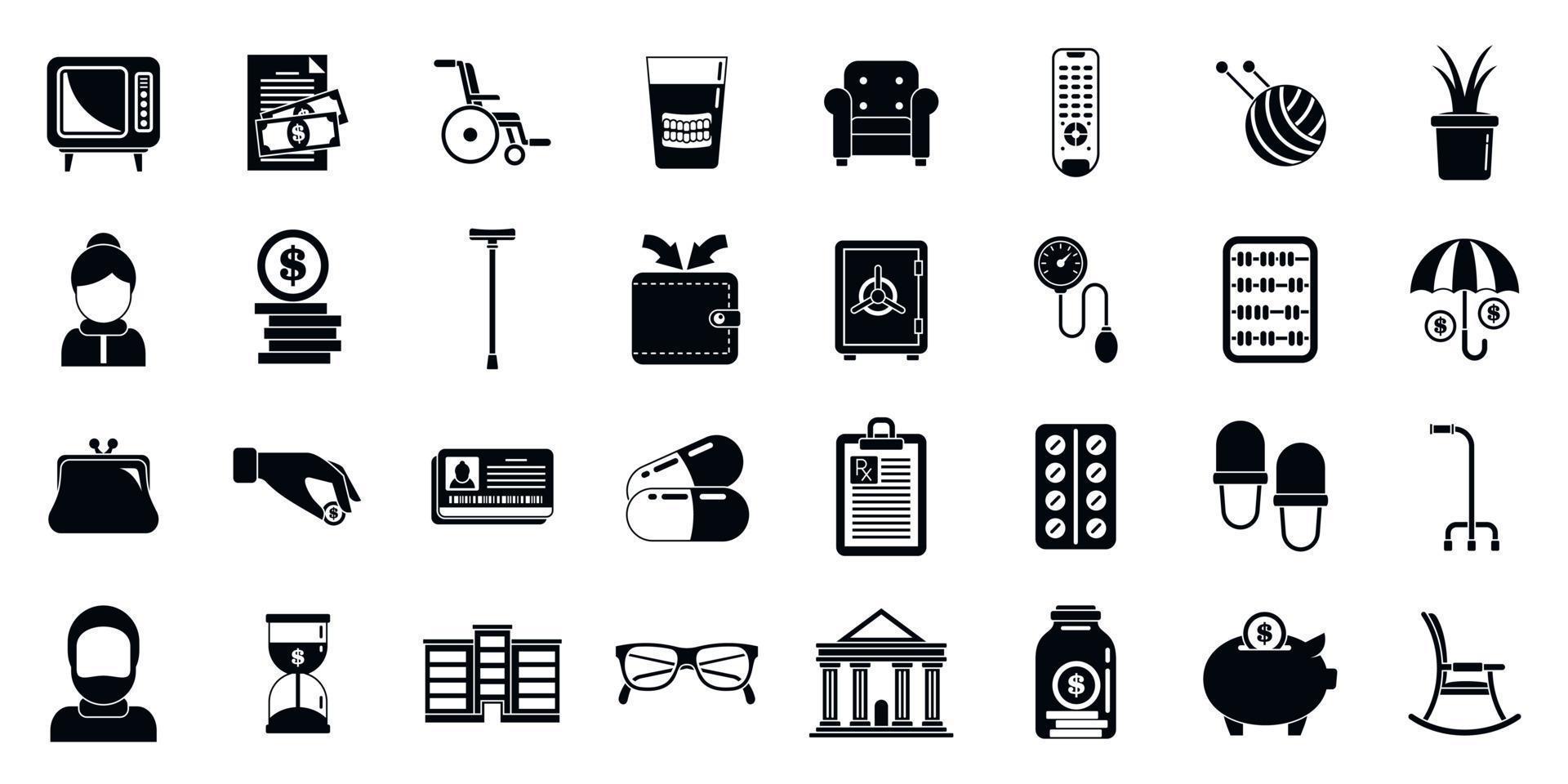 Retirement pension icons set, simple style vector