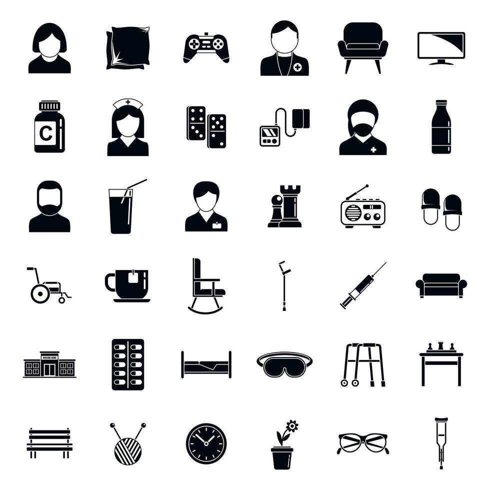 Conjunto de iconos de hogar de ancianos activos, estilo simple vector