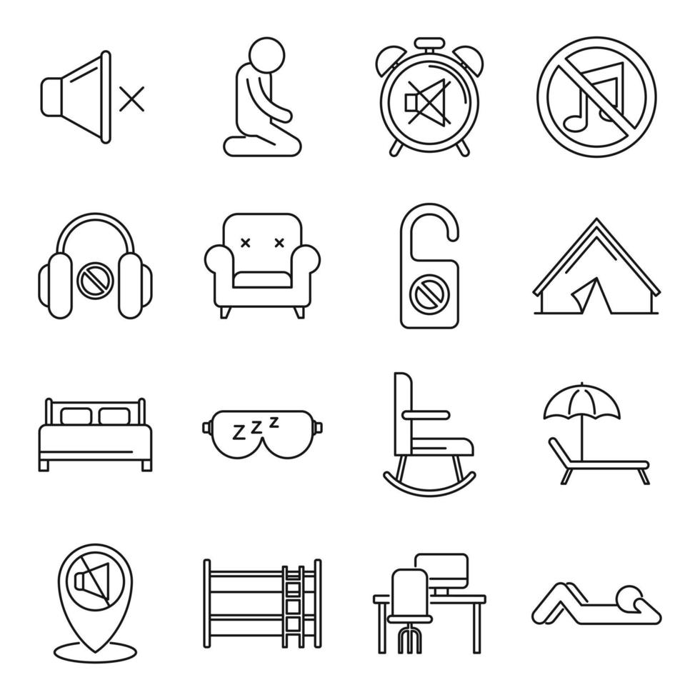 Summer quiet spaces icons set, outline style vector