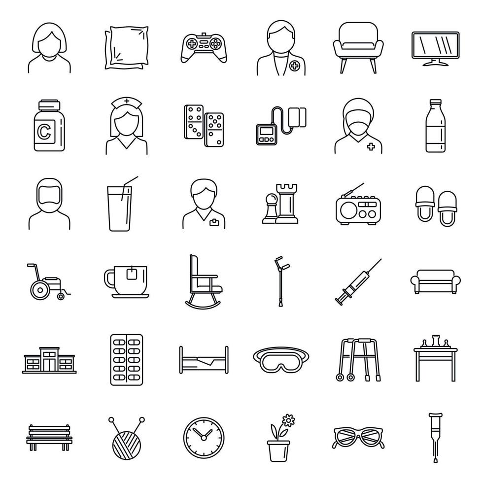 Aged nursing home icons set, outline style vector