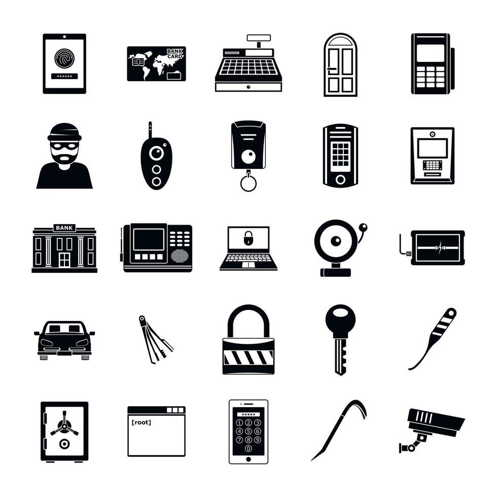 Burglar robber plunderer icons set, simple style vector