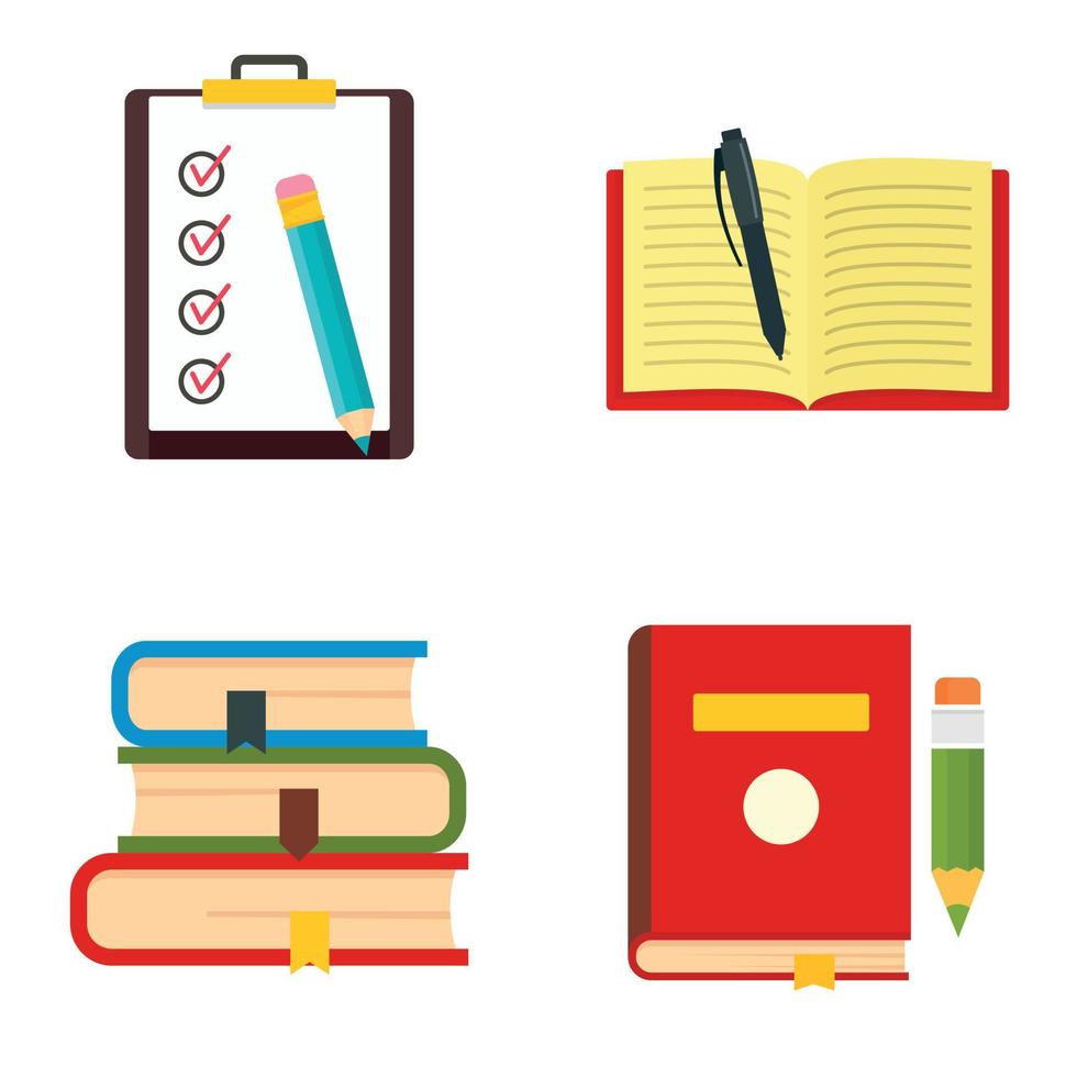 Homework study school icons set, flat style vector