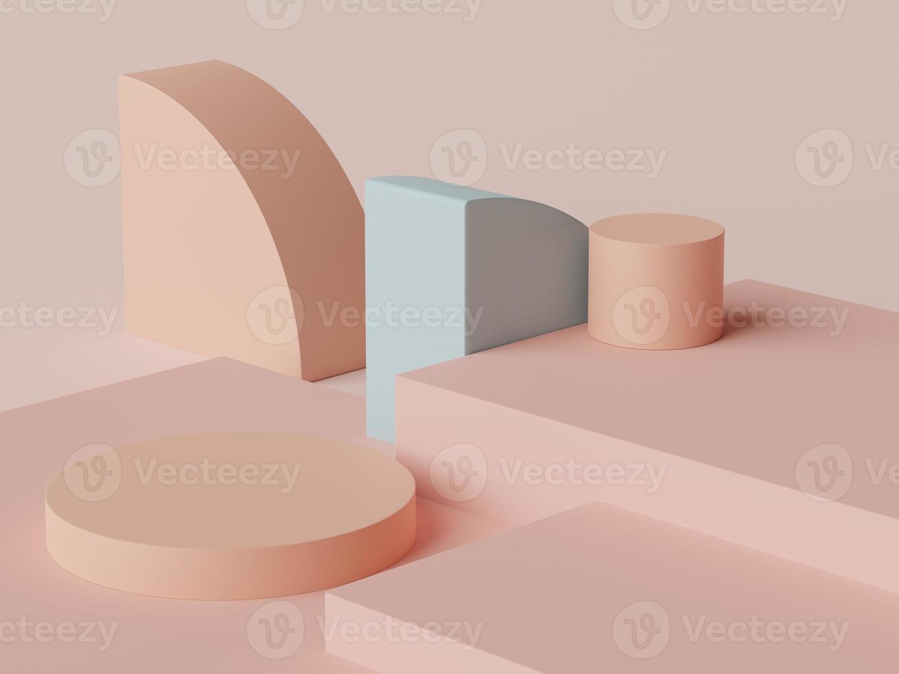 3d rendering of pastel minimal scene of white blank podium with earth tones theme. Muted saturated color. Simple geometric shapes design. photo