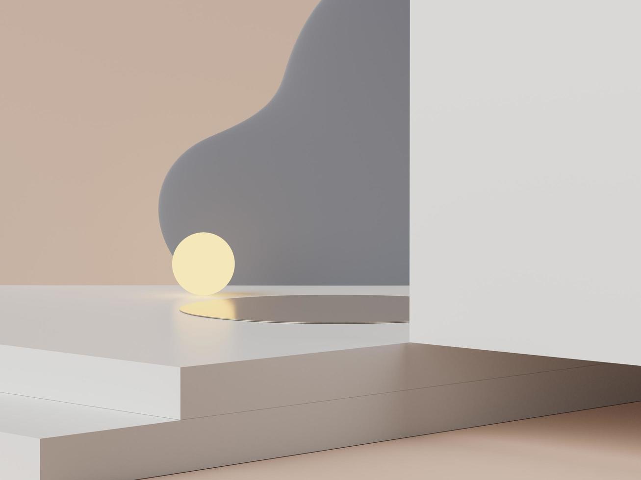 3d rendering of pastel minimal scene of white blank podium with earth tones theme. Muted saturated color. Simple geometric shapes design. photo