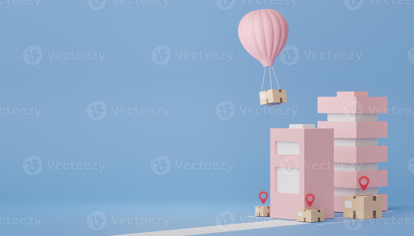 3d render of brown cardboard boxes parcel for mock up and creative design. Shopping online concept. Online delivery concept with pastel background. photo