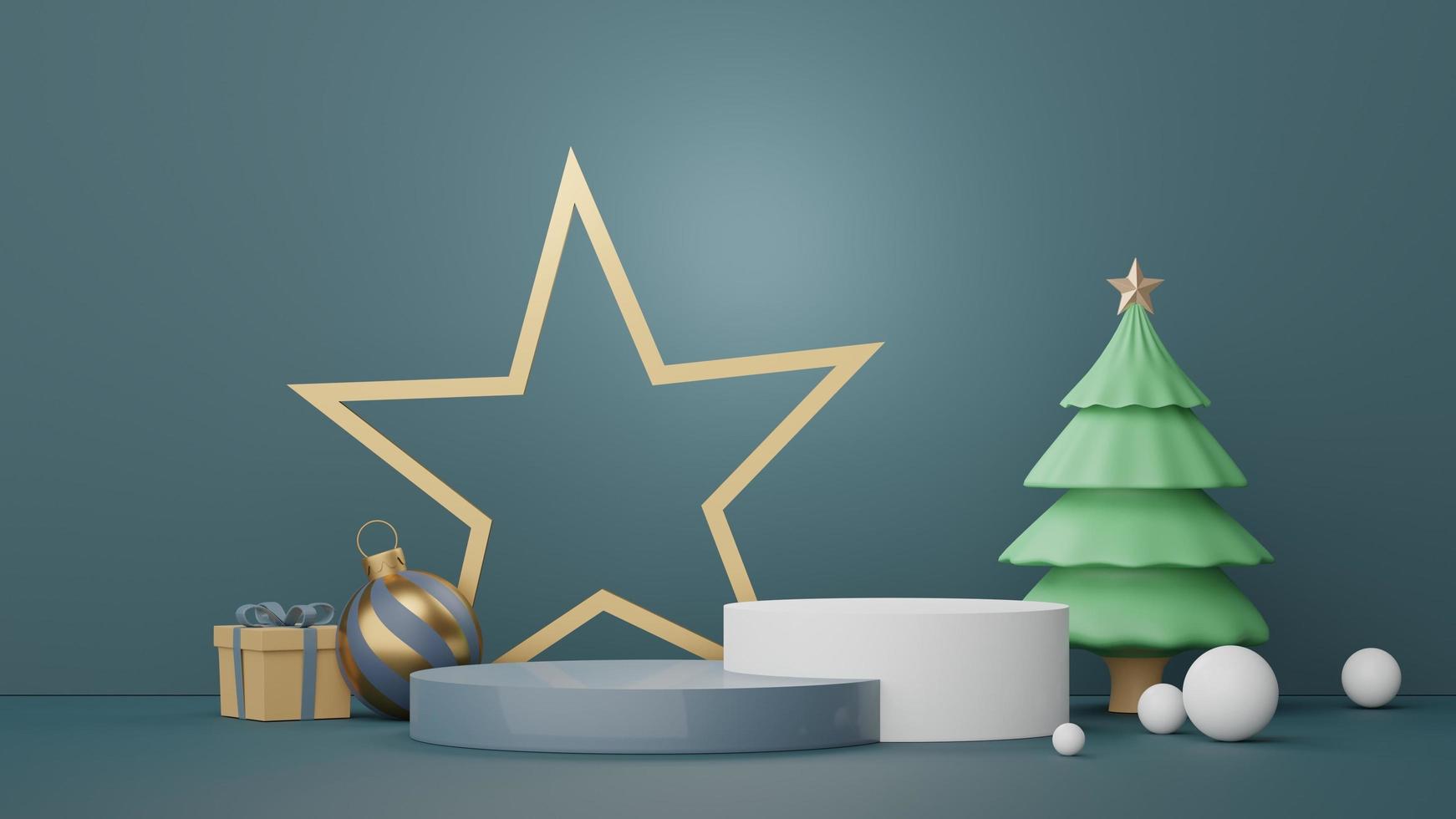 3d Display Podium for product and cosmetic presentation with Merry Christmas and Happy new year concept. Modern geometric. Platform for mock up and showing brand. Minimal clean design. photo