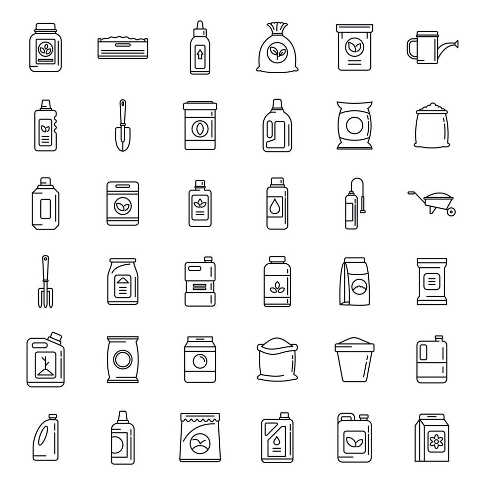 Bio fertilizer icons set, outline style vector