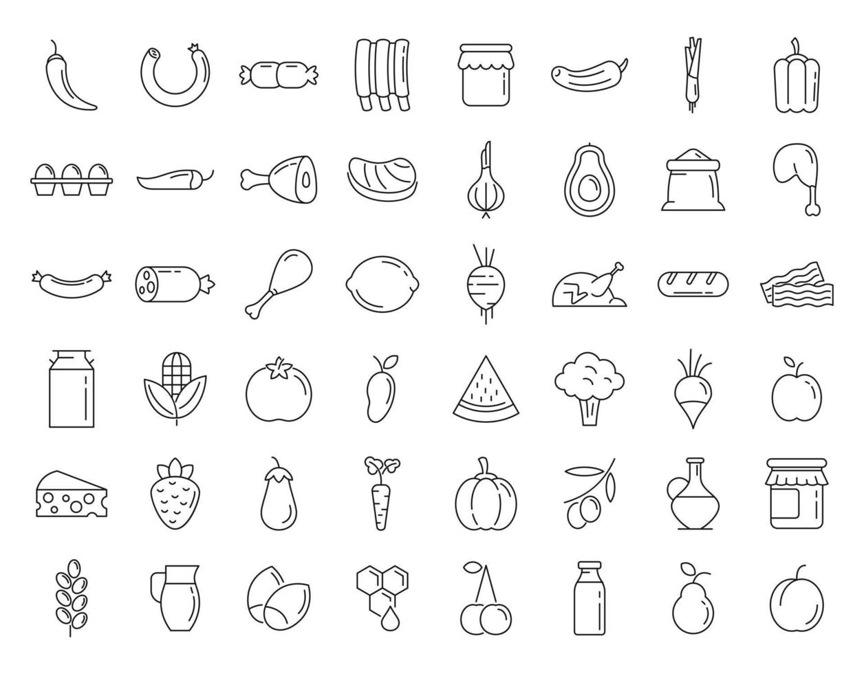 conjunto de iconos de productos agrícolas, estilo de contorno vector