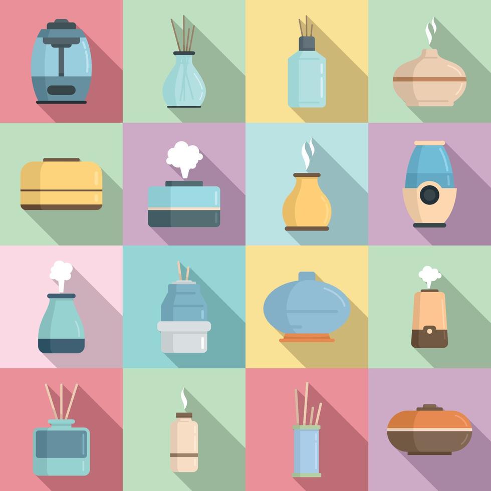 Diffuser icons set, flat style vector
