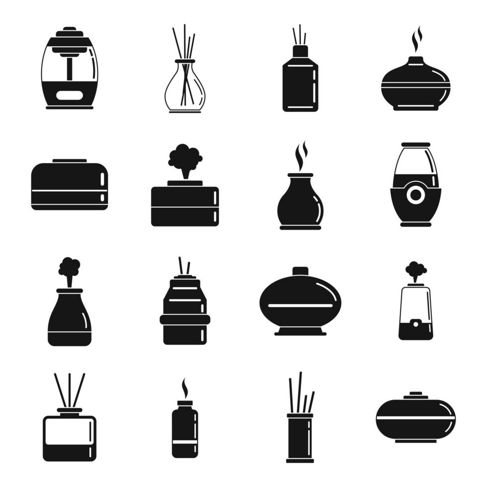 Conjunto de iconos de aroma difusor, estilo simple vector