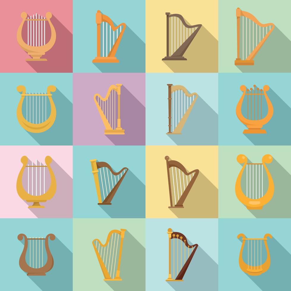 Harp icons set, flat style vector