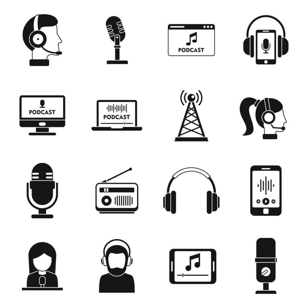 Radio podcast icons set, simple style vector