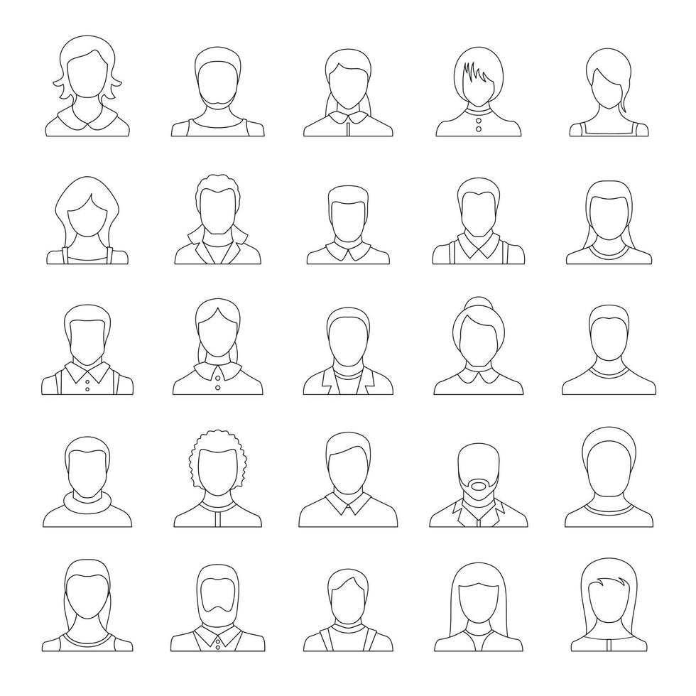 conjunto de iconos de usuario de avatar, estilo de contorno vector