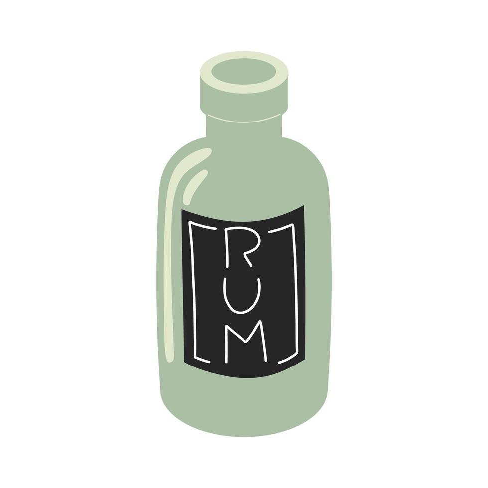 Flat empty bottle of rum. Cartoon style vector