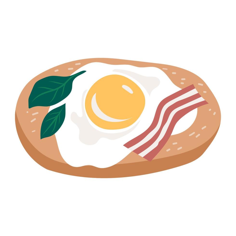 Cartoon sandwich with egg and bacon. Toasted bread vector