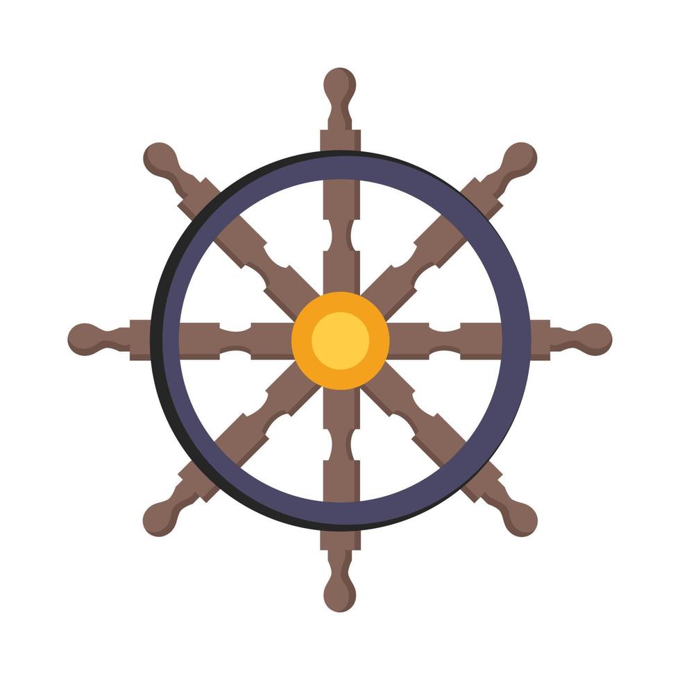 Vector flat cartoon steering wheel of the ship