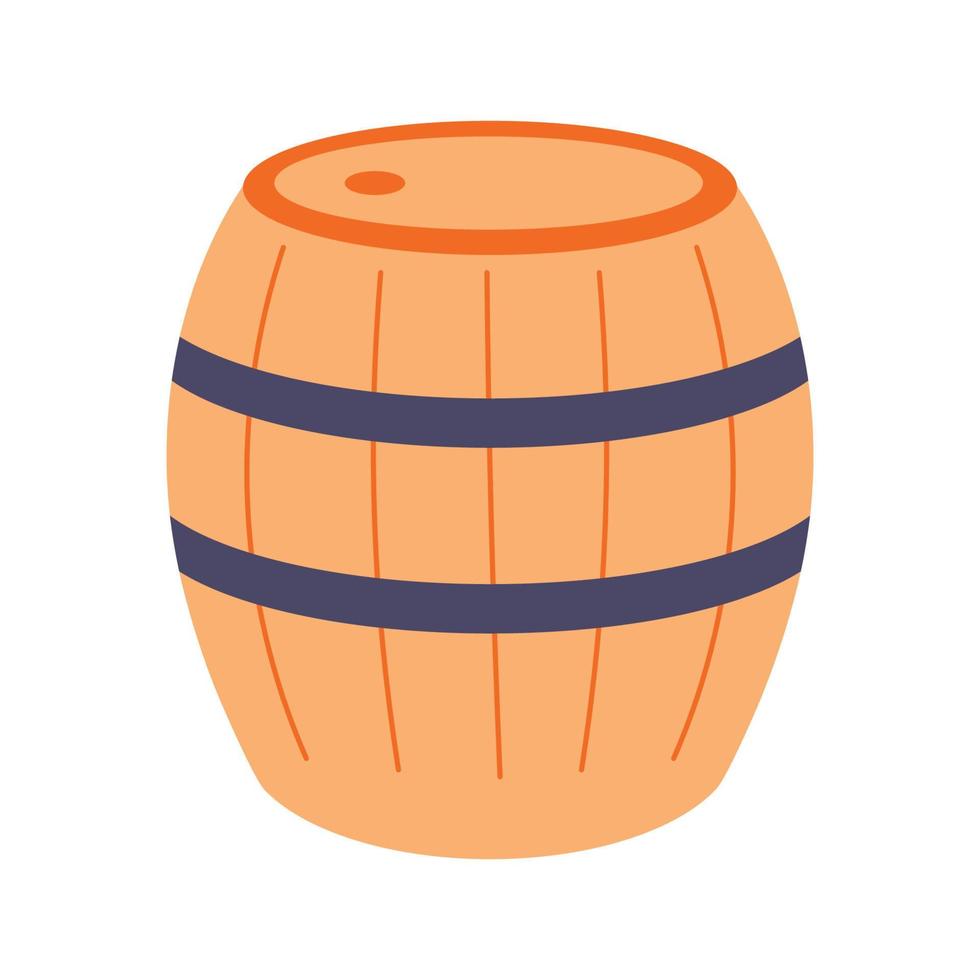 Vector wooden barrel. Flat cartoon illustration