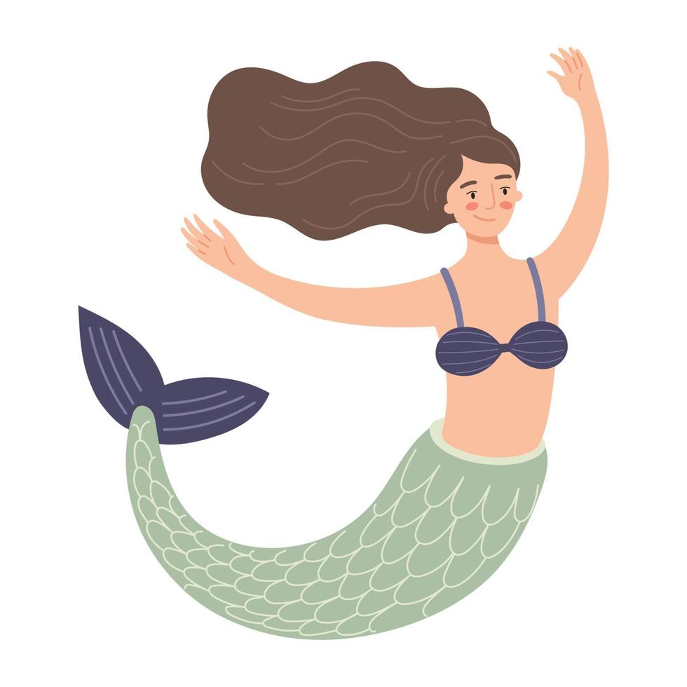 Cartoon cute fantasy character. Funny flat mermaid vector