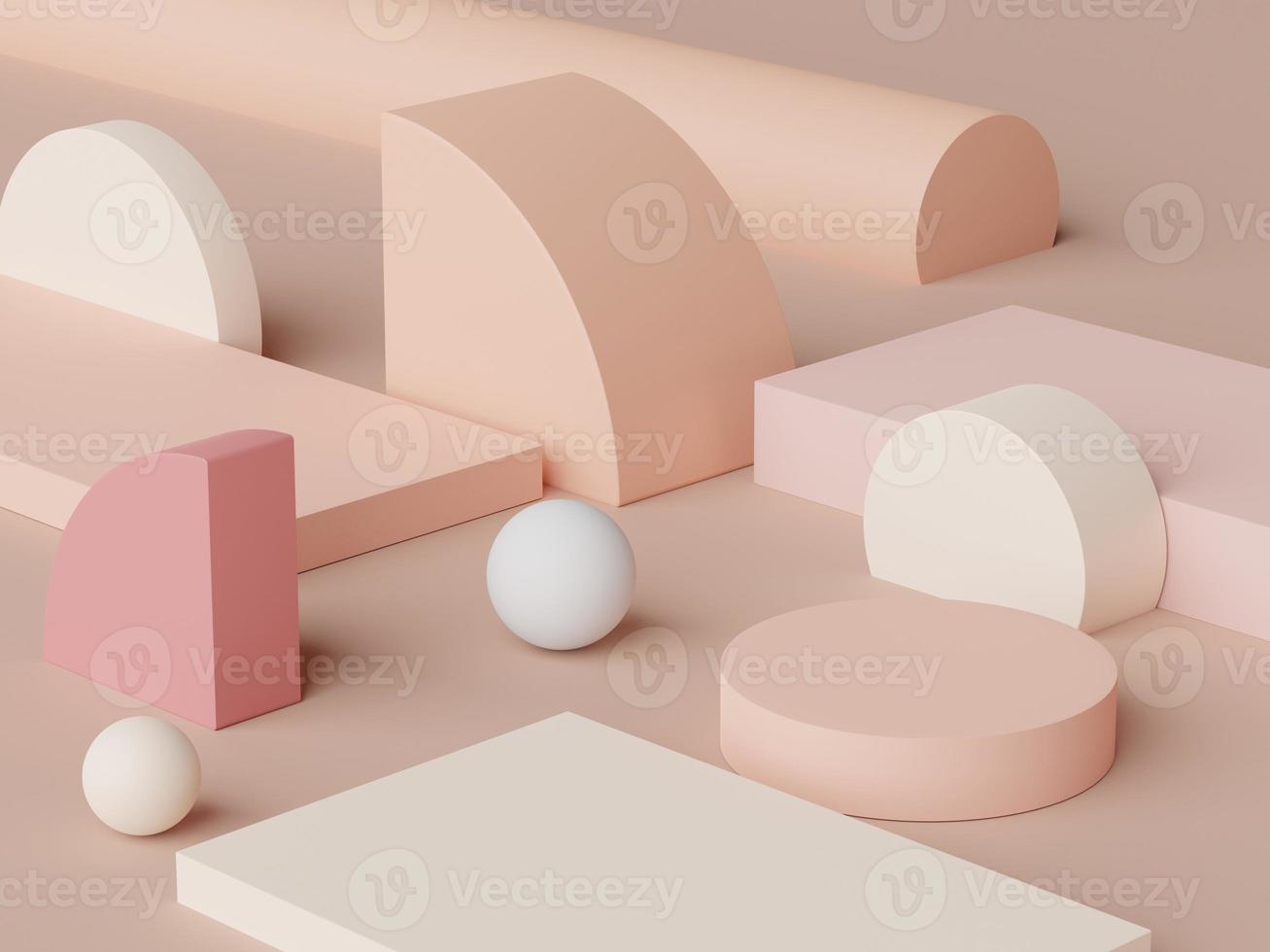 3d Earth tone minimal podium with geometric shapes for mock up and showing products. Display stand for presentation. photo