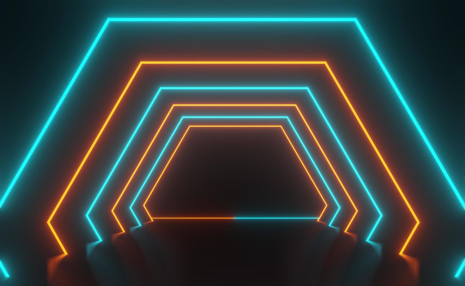 3d render of RGB neon light on darkness background. Abstract Laser lines show at night. Ultraviolet spectrum beam scene photo