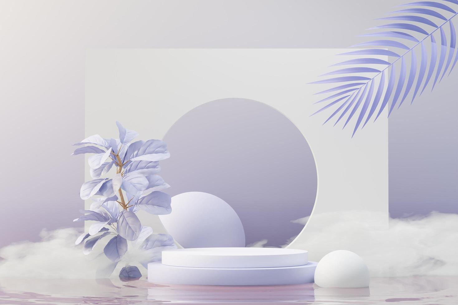 3d render of Beauty podium with Very Peri color of the year 2022 design for product presentation and advertising. Minimal pastel sky and Dreamy land scene. Romance concept. photo