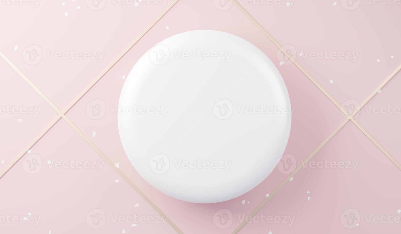 3d render top view of white blank cylinder frame for mock up and display products with sweet warm pastel color design for product presentation and advertising. Romance concept. Creative idea concept photo