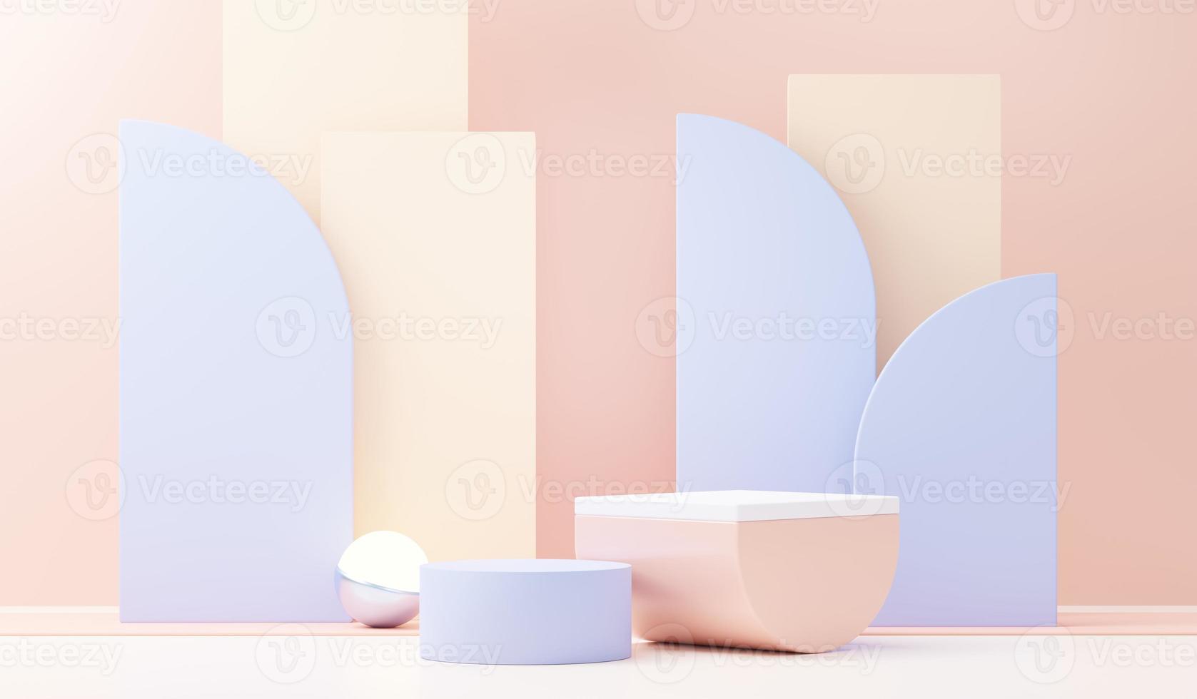 3d render abstract display podium platform for  product presentation and advertising. Minimal scene backdrop with clean design. Vacant pedestal for mock up. Empty stage with pastel color for cosmetic. photo