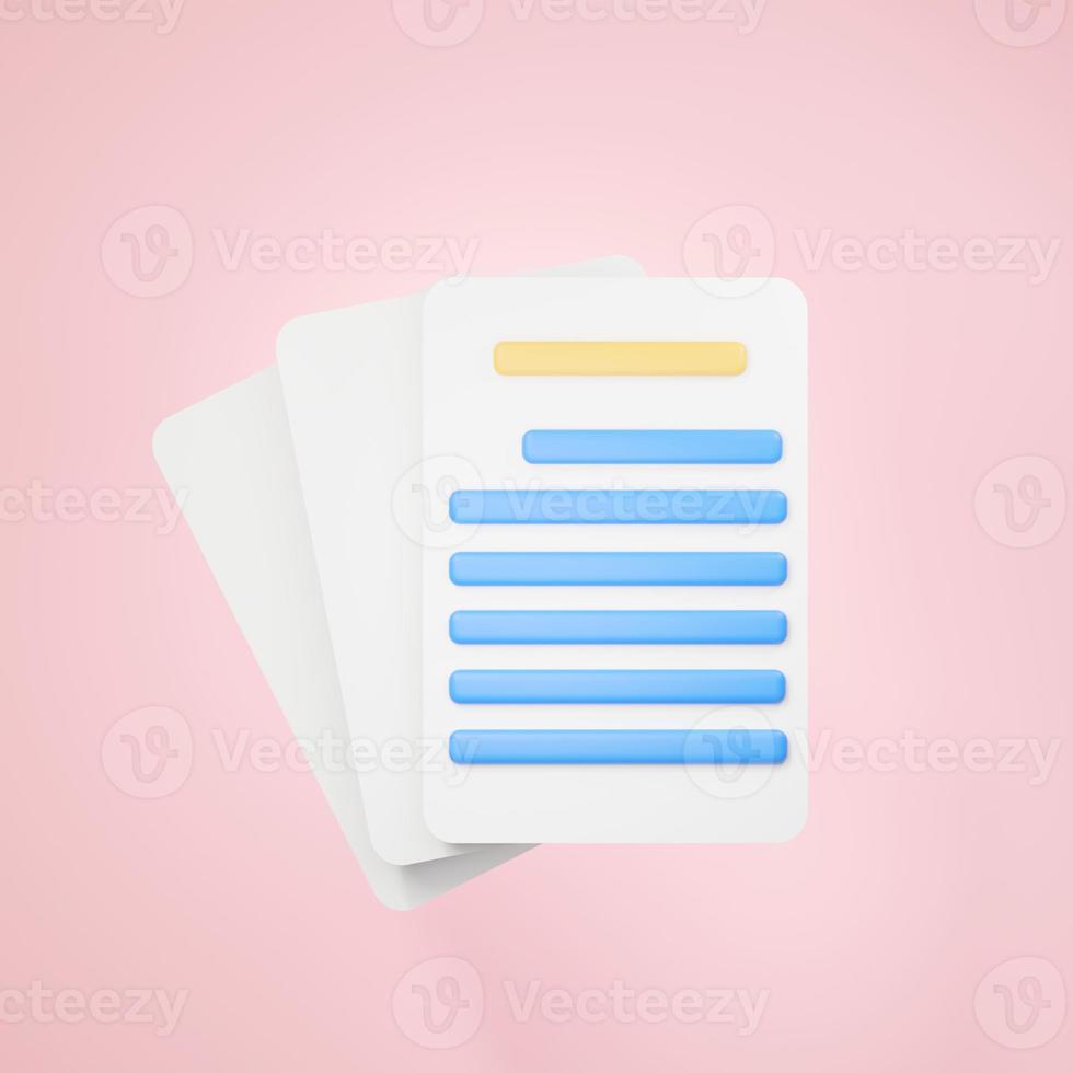 3d rendering of Document folder  with paper icon on clean background for mock up and web banner. Cartoon interface design. minimal metaverse concept. photo