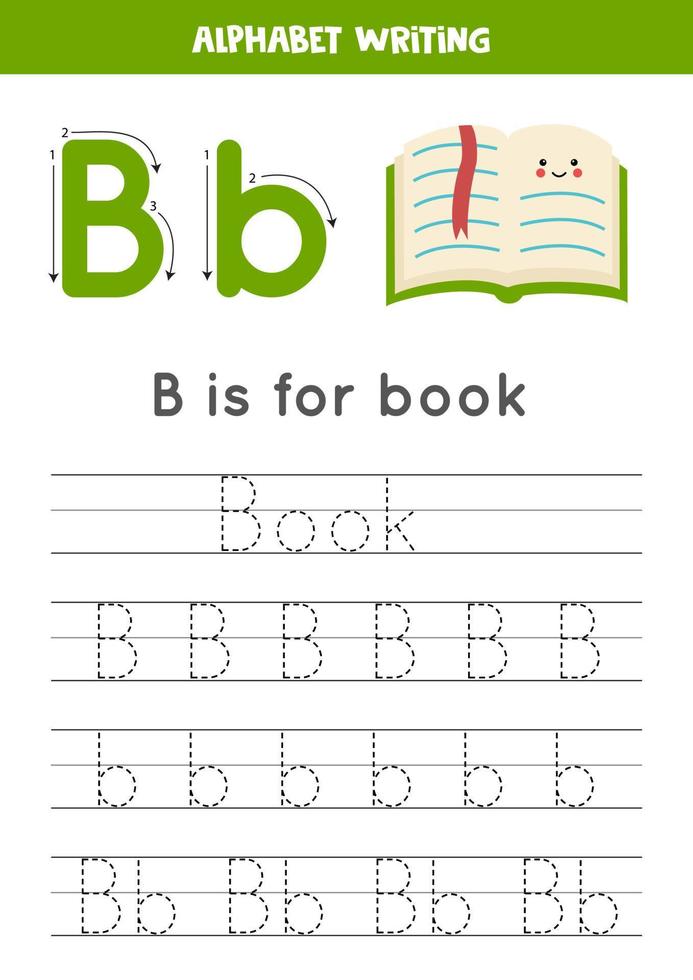 Learning English alphabet for kids. Letter B. Cute kawaii book. vector