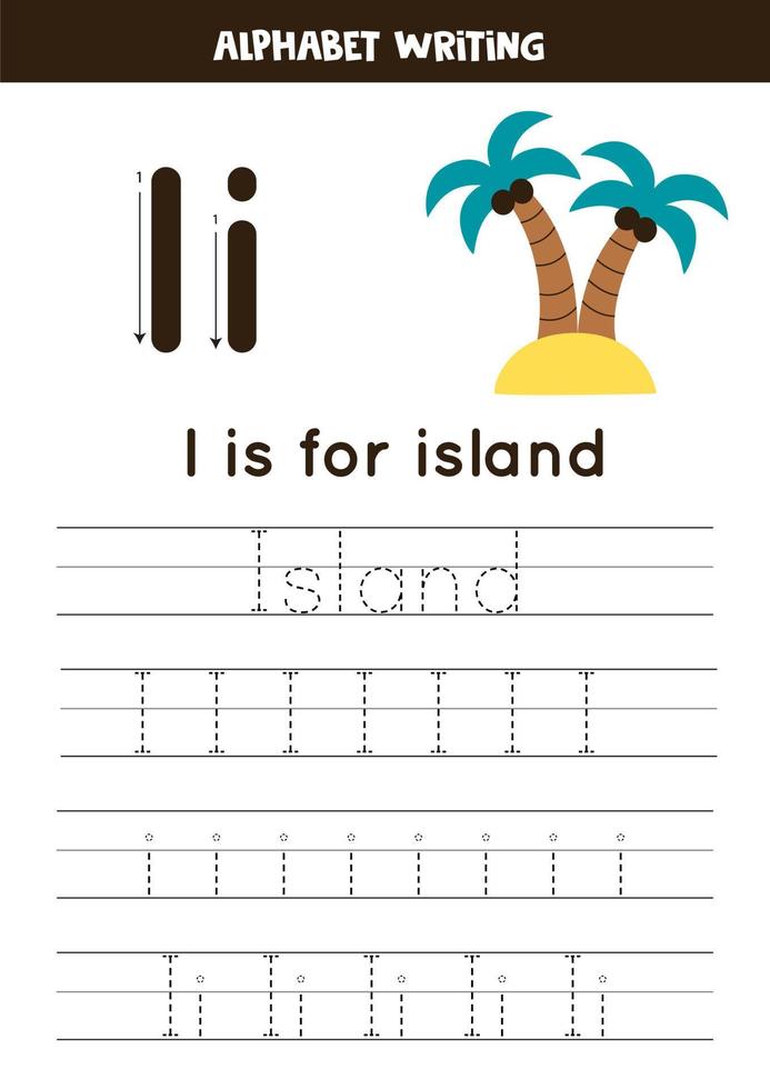 Learning English alphabet for kids. Letter I. Hand drawn island. vector