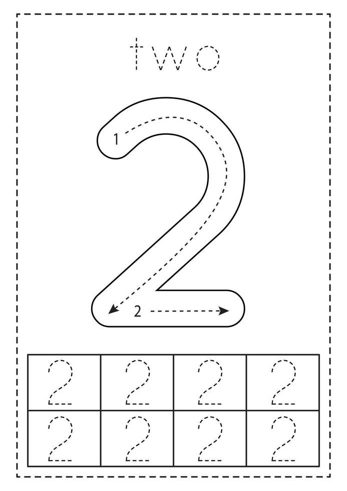 Tracing number two. Preschool worksheet. Black and white. 8813547 Vector Art at Vecteezy tracing-number-two-preschool-worksheet-black-and-white-8813547-vector-art-at-vecteezy