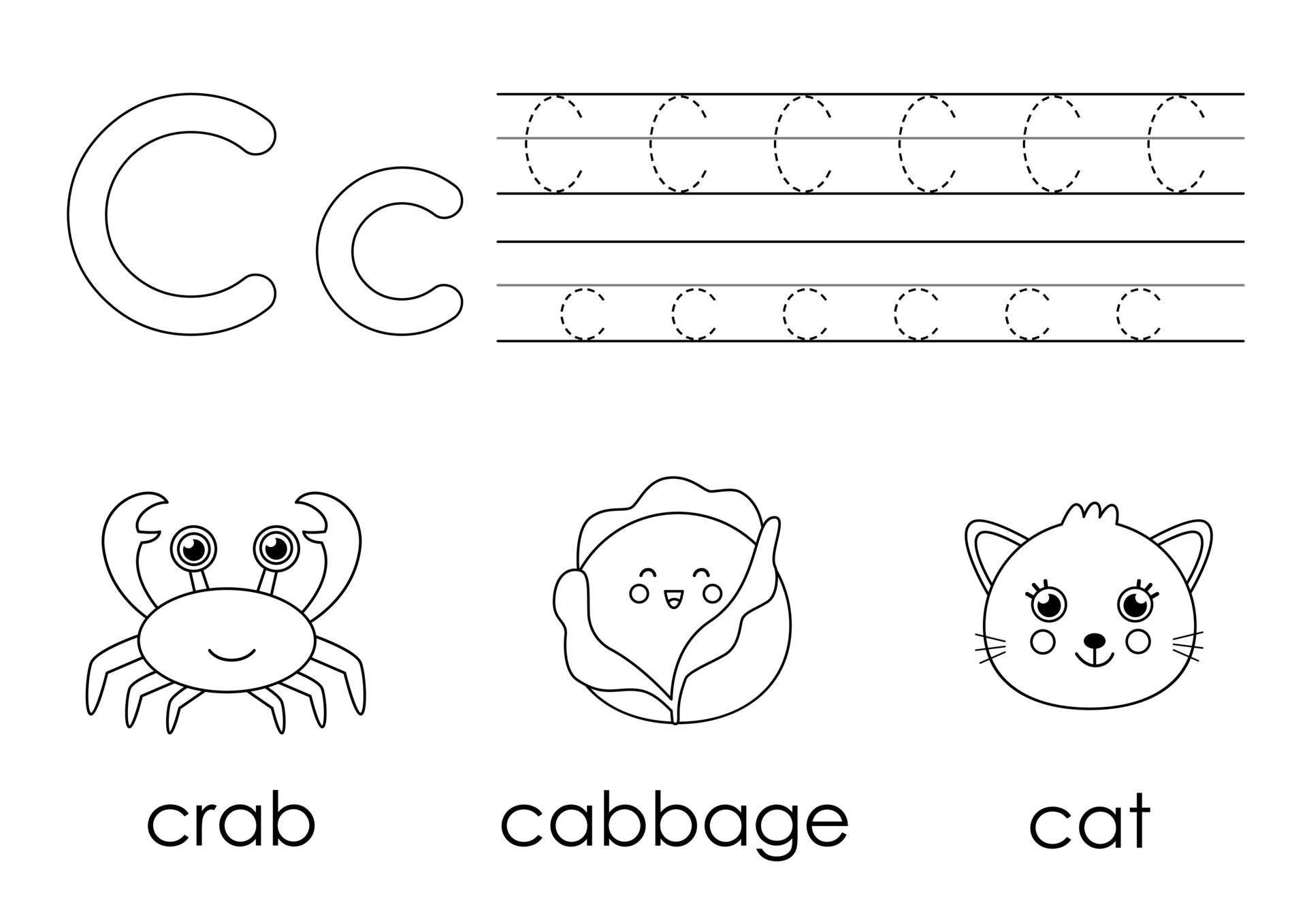 Learning English alphabet for kids. Letter C. Coloring book. 8813558